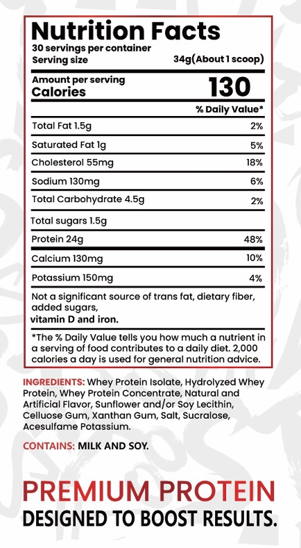 BA Premium Whey Vanilla — Nutrition Facts